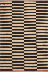 Flat Weave Kilim Antique Navaho Vintage handmade Modern Kilim Beige Black Hand-Woven Rectangle 100% Wool Area Rug 6x8